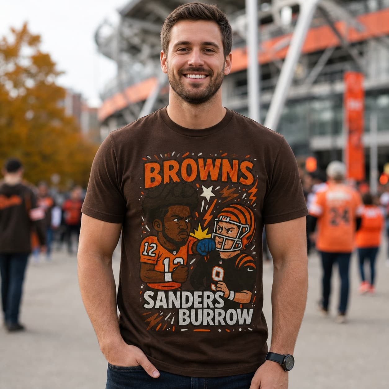 Cleveland Browns Shedeur Sanders vs. Cincinnati Bengals Joe Burrow Exclusive Retro Rivals Football Artwork Shirt