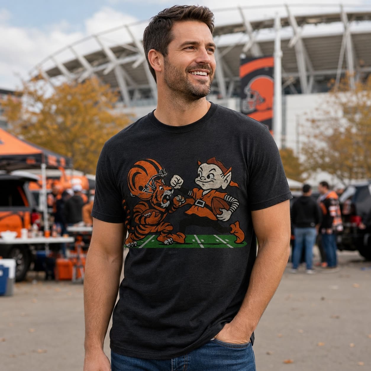 Cleveland Browns vs. Cincinnati Bengals Exclusive Retro Rivalries Football Artwork Shirt