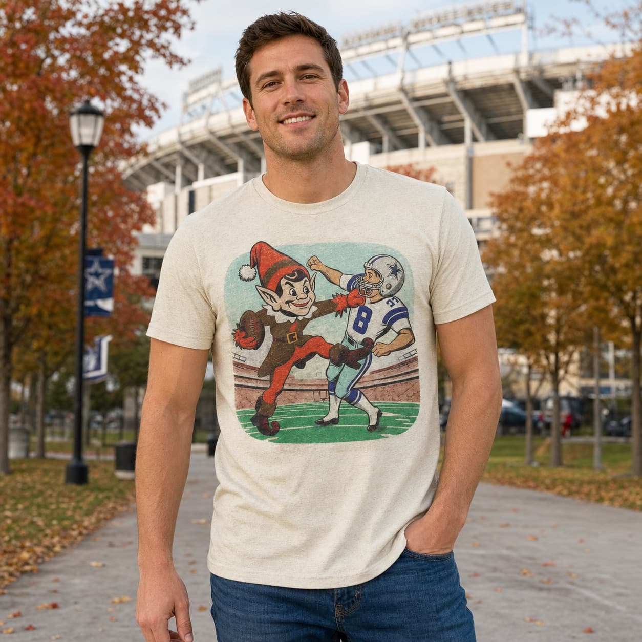 Cleveland Browns vs. Dallas Cowboys Retro Rivalry Football Elfie Artwork Shirt