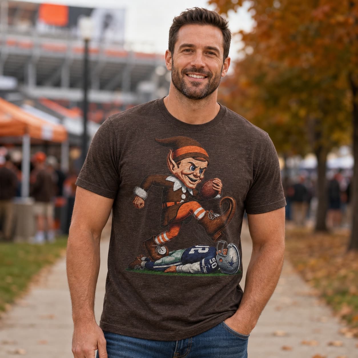 Cleveland Browns vs. Dallas Cowboys Retro Rivalry Football Mascot Artwork Shirt