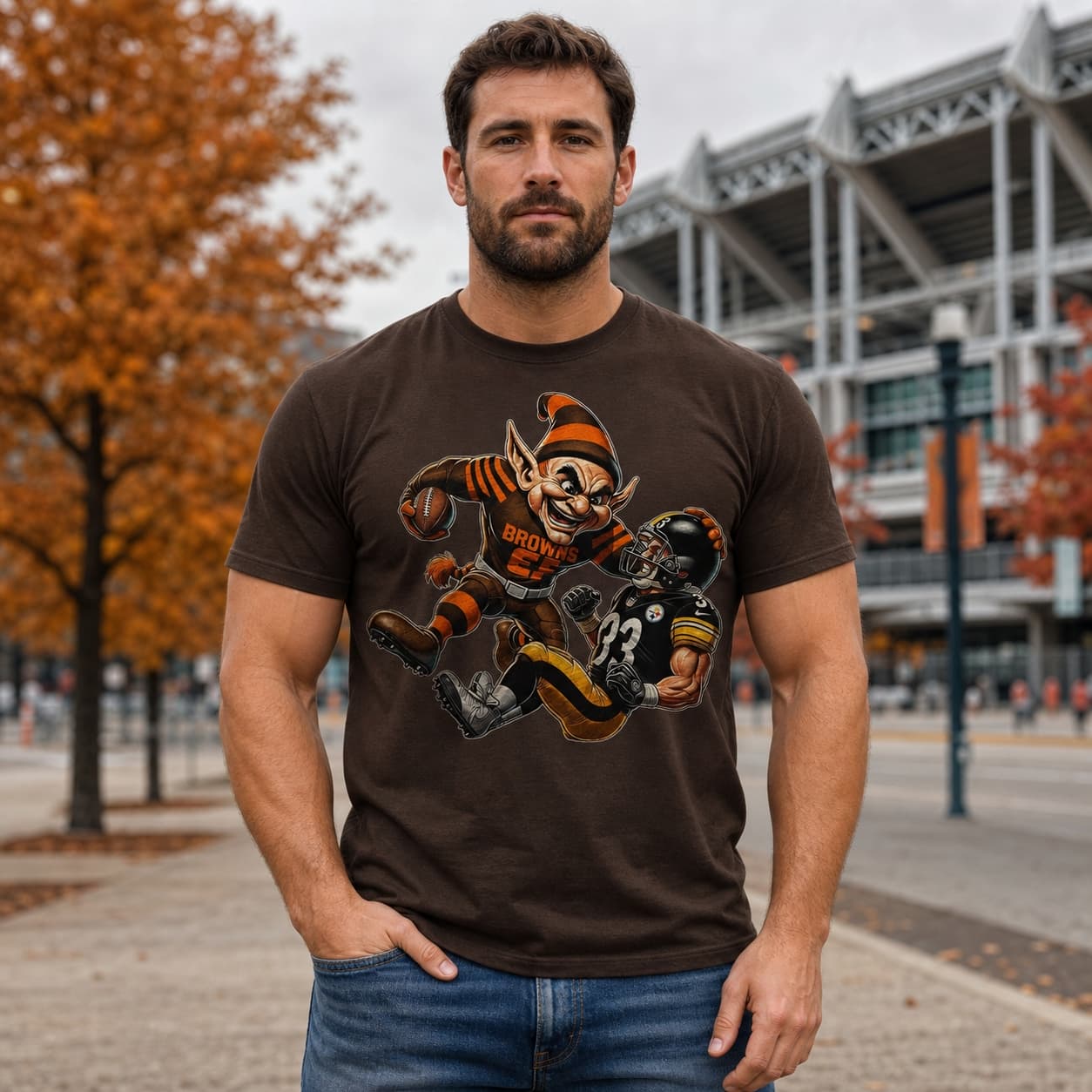Cleveland Browns vs. Pittsburgh Steelers Exclusive Retro Rivalries Football Brownie 1977 Artwork Shirt