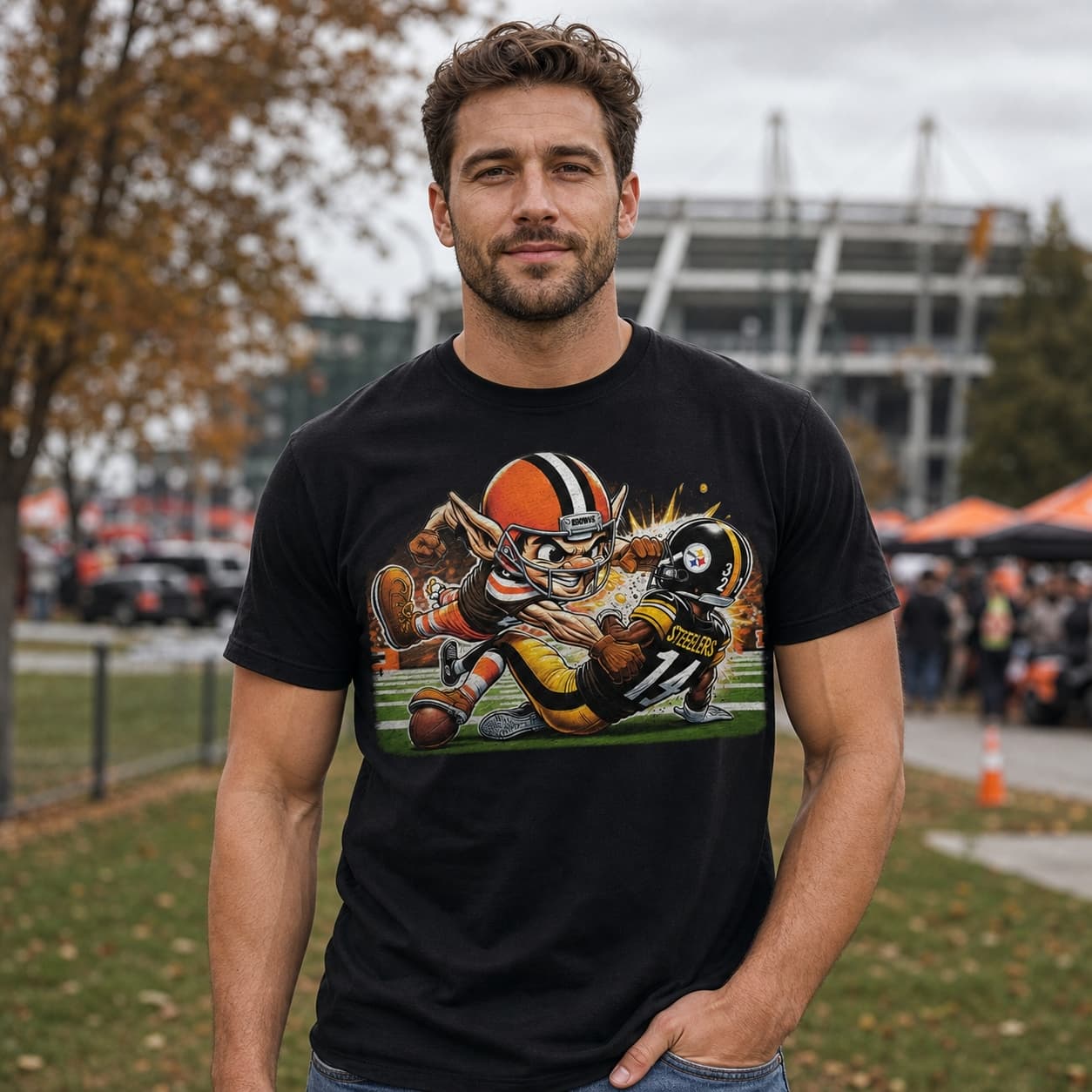 Cleveland Browns vs. Pittsburgh Steelers Exclusive Retro Rivalries Football Brownie Punch Artwork Shirt