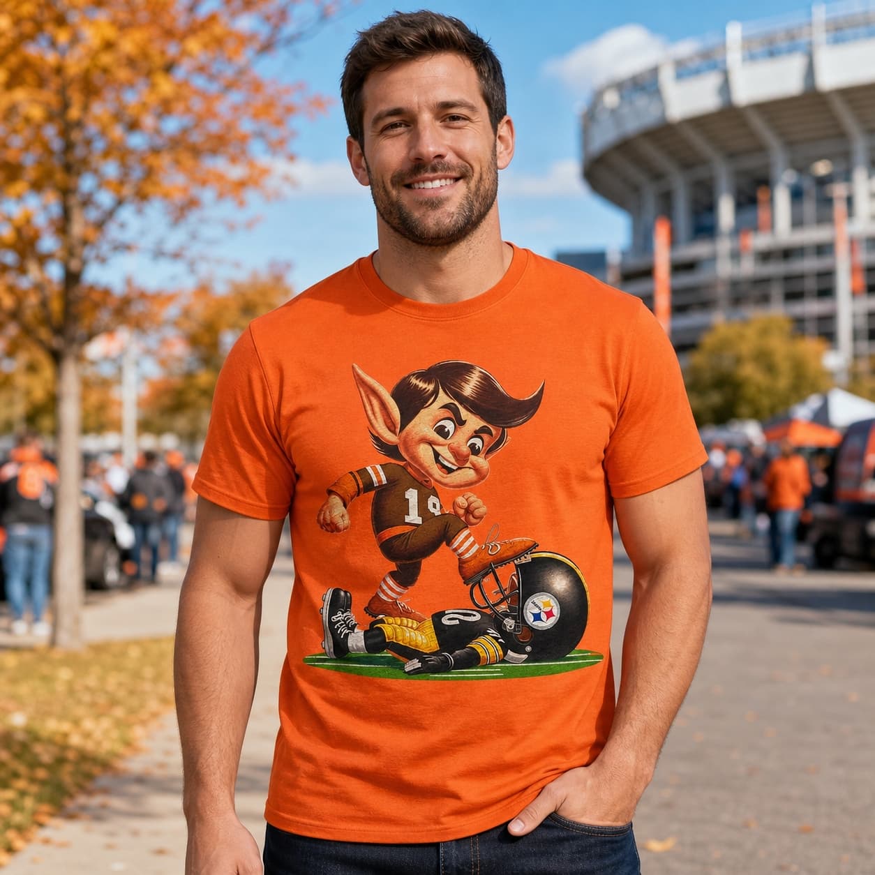 Cleveland Browns vs. Pittsburgh Steelers Retro Rivalry Football Mascot 1978 Artwork Shirt