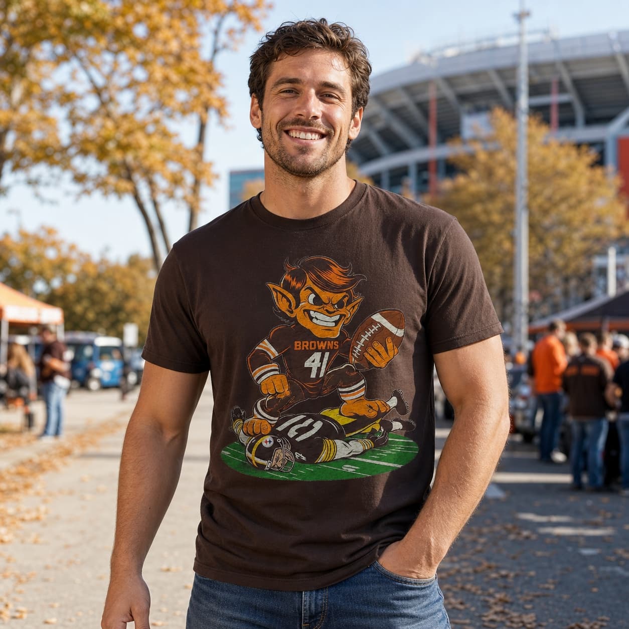 Cleveland Browns vs. Pittsburgh Steelers Retro Rivalry Football Mascot 1979 Artwork Shirt