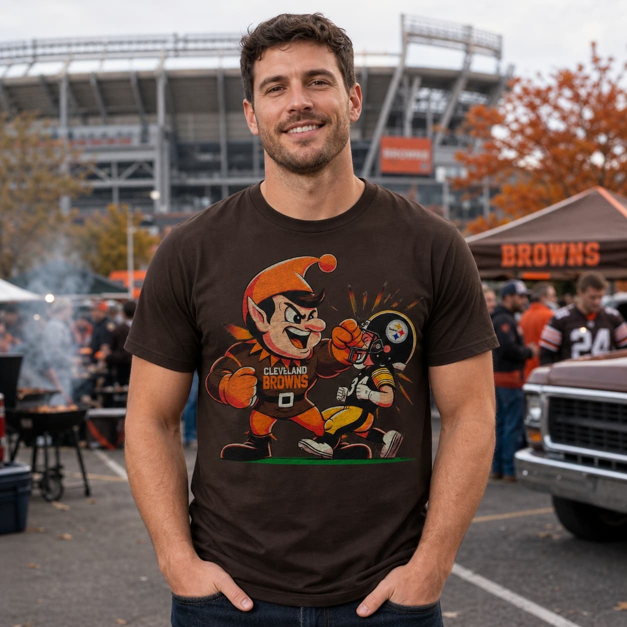 Cleveland Browns vs. Pittsburgh Steelers Retro Rivalry Football Mascot 1981 Artwork Shirt