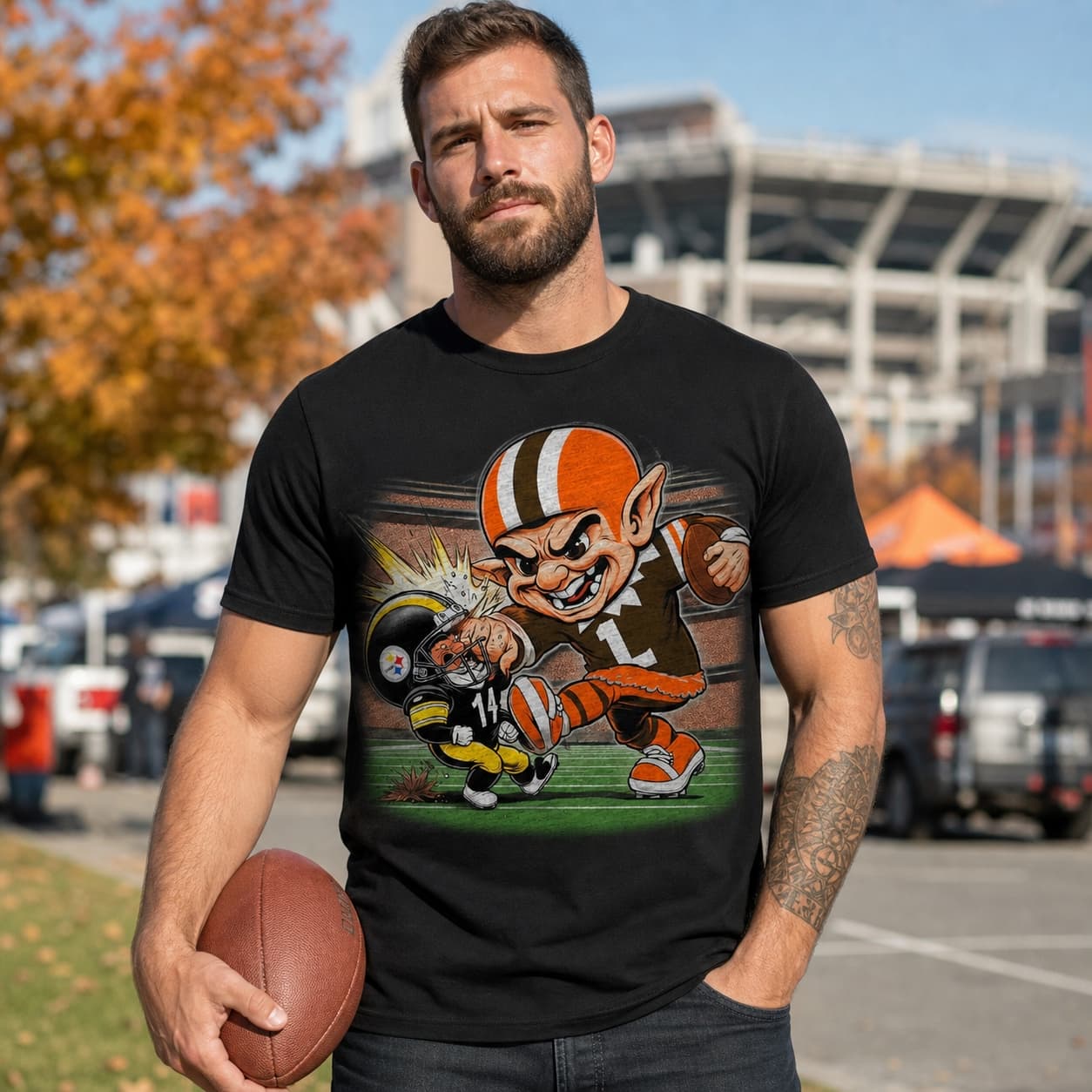 Cleveland Browns vs. Pittsburgh Steelers Retro Rivalry Football Mascot 1982 Artwork Shirt