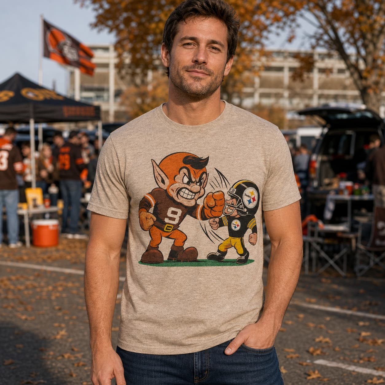 Cleveland Browns vs. Pittsburgh Steelers Retro Rivalry Football Mascot 1983 Artwork Shirt