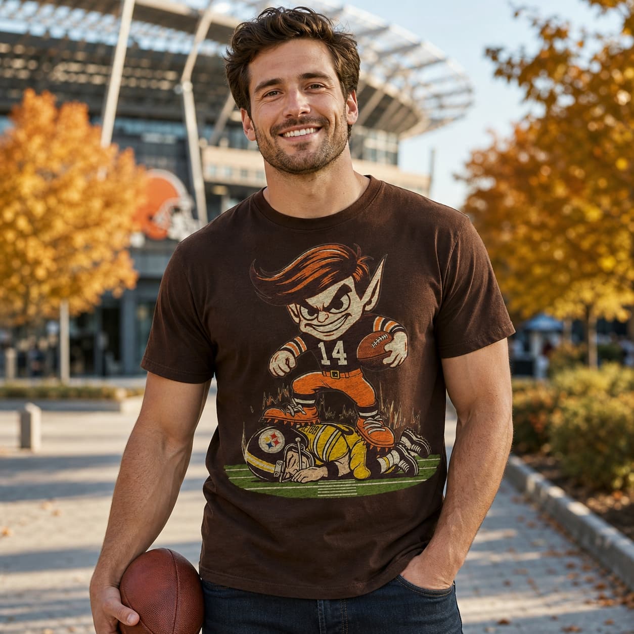 Cleveland Browns vs. Pittsburgh Steelers Retro Rivalry Football Mascot 1984 Artwork Shirt