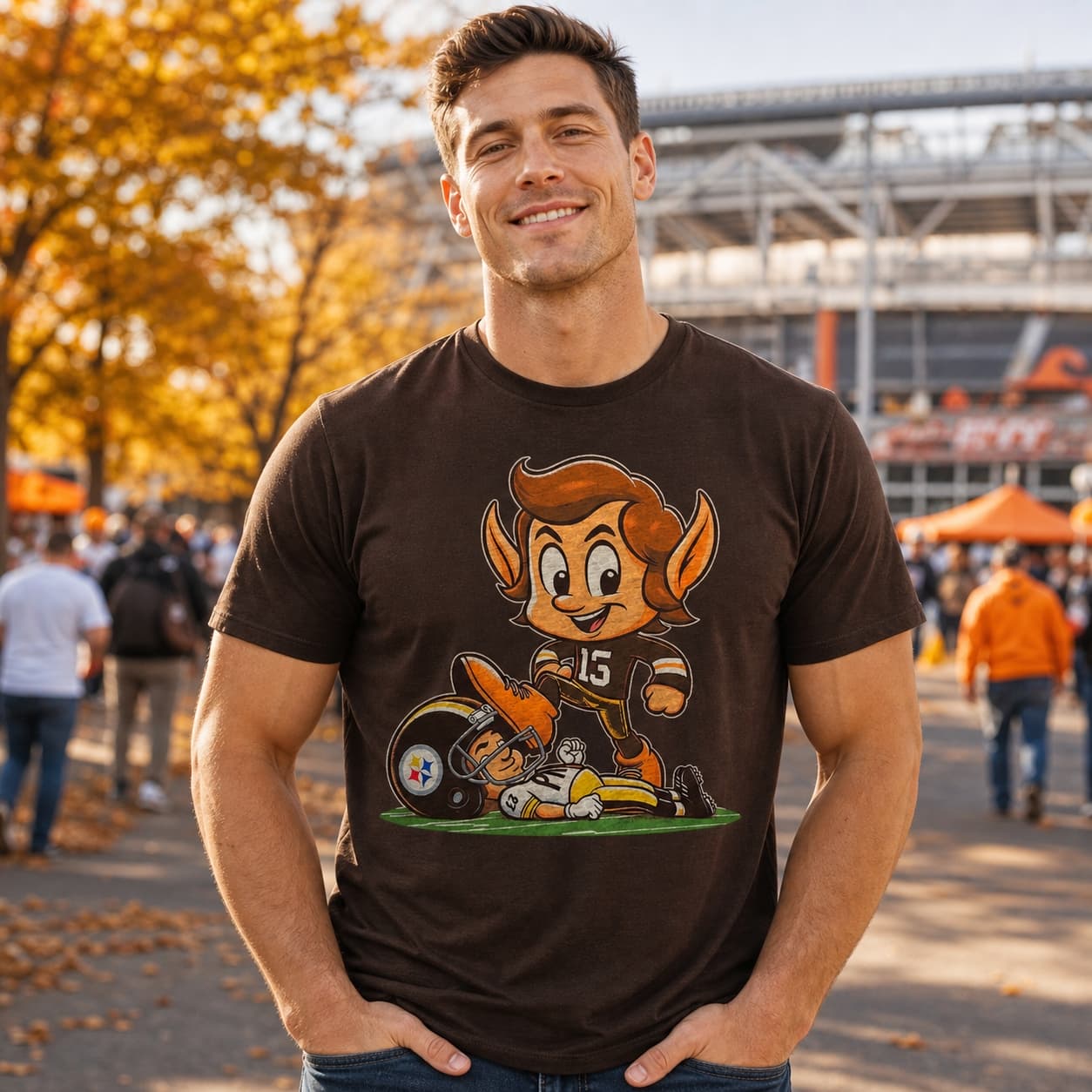 Cleveland Browns vs. Pittsburgh Steelers Retro Rivalry Football Mascot 1985 Artwork Shirt