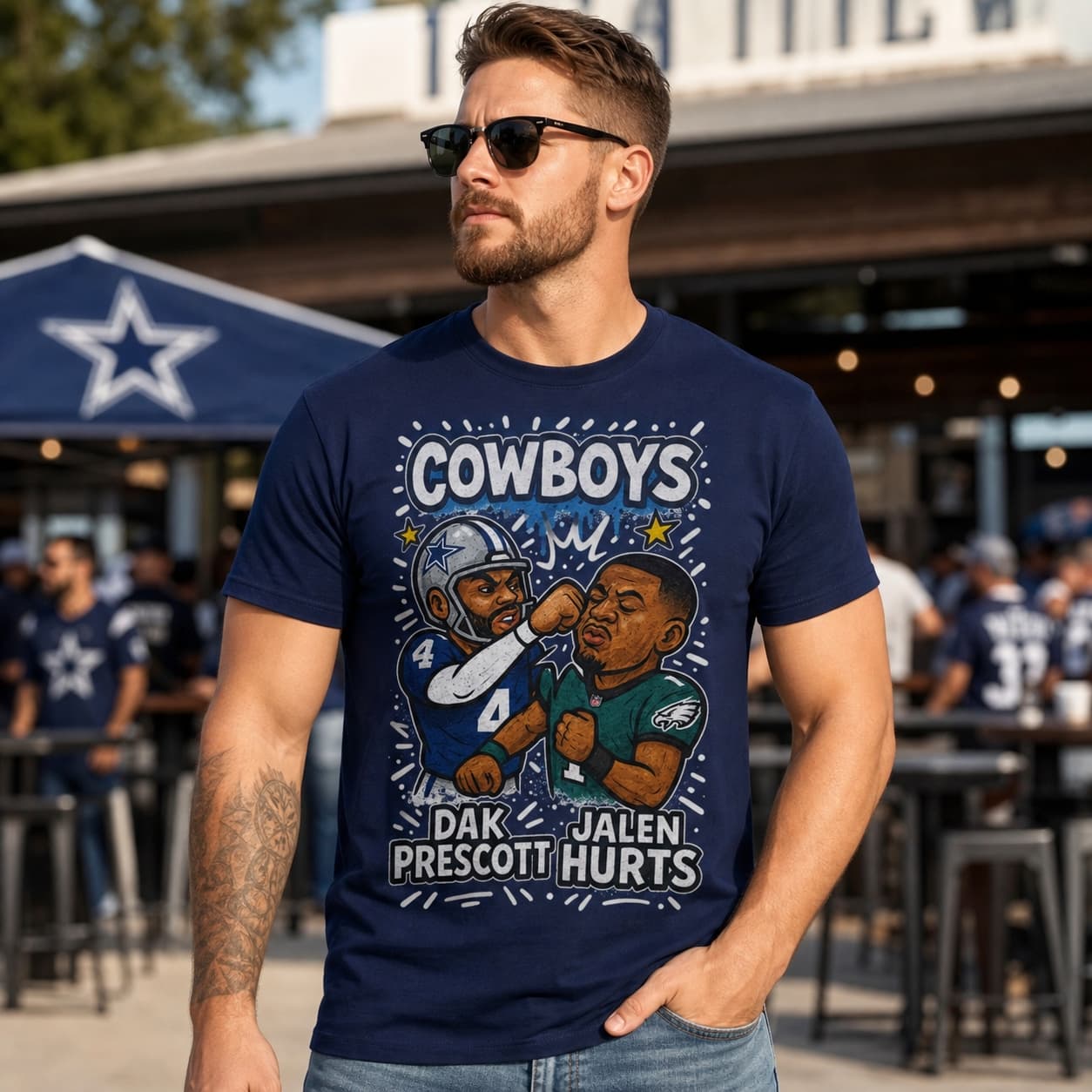 Dallas Cowboys Dak Prescott vs. Philadelphia Eagles Jalen Hurts Exclusive Retro Rivalries Football Artwork Shirt