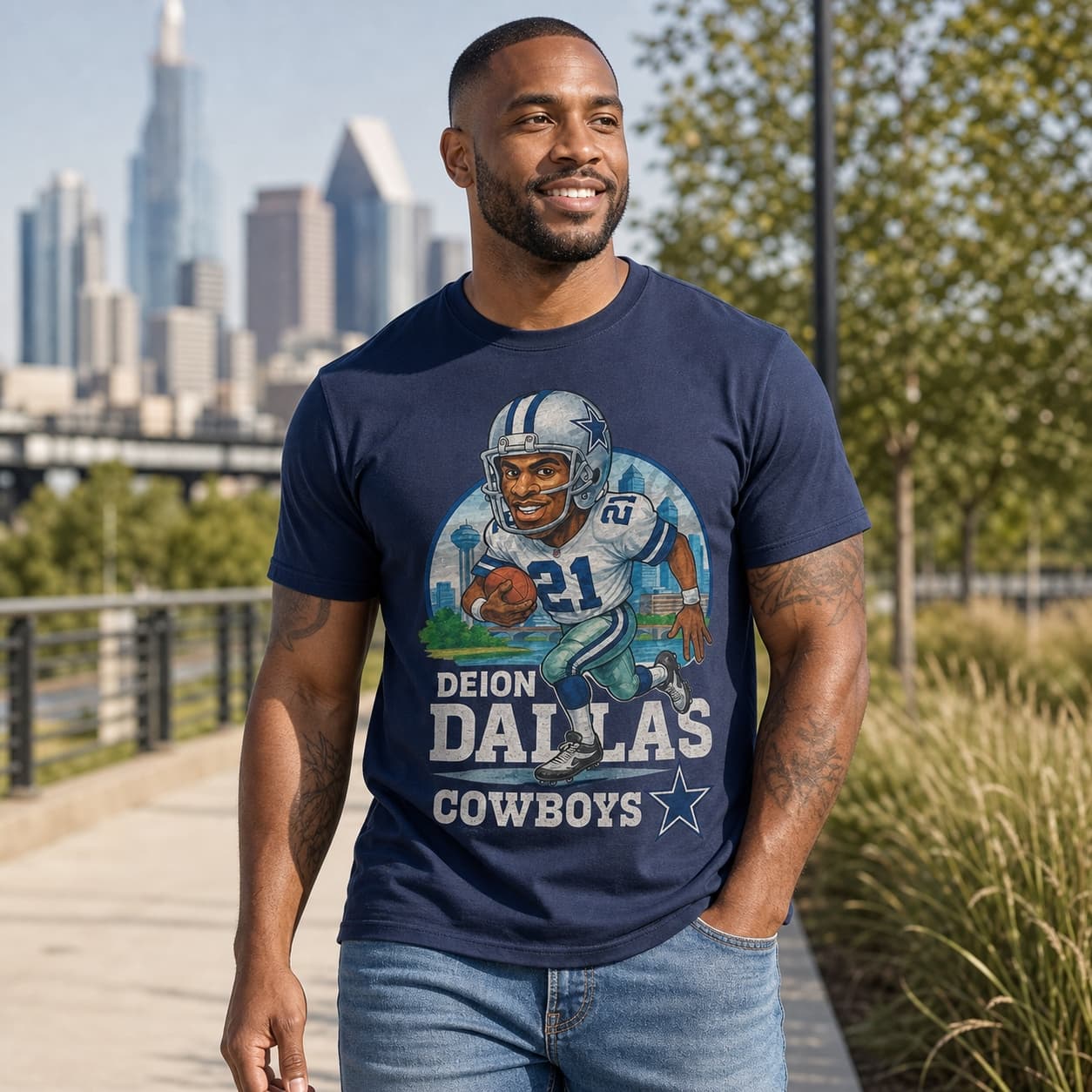 Dallas Cowboys Deion Sanders Exclusive Retro Football City Artwork Shirt