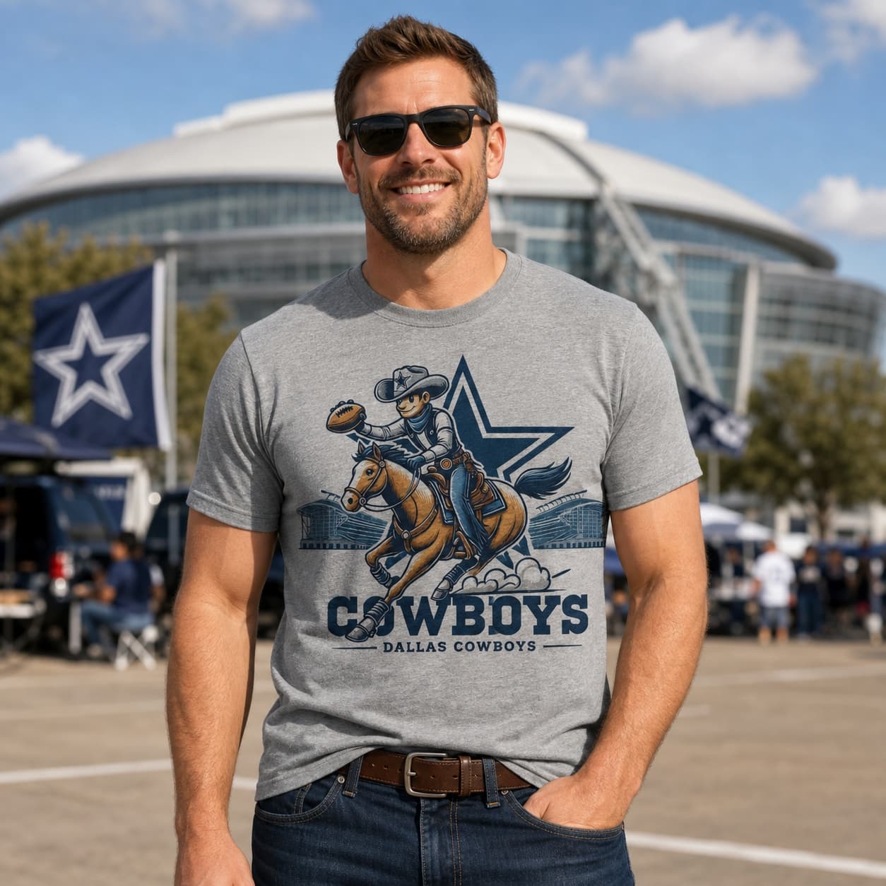 Dallas Cowboys Exclusive Retro Football Rowdy Mascot Artwork Shirt