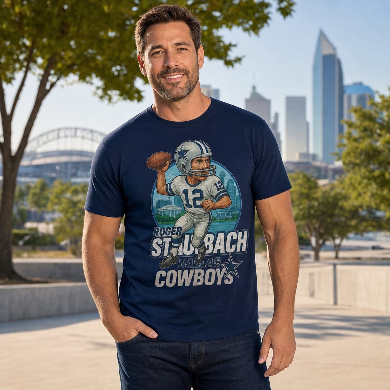 Dallas Cowboys Roger Staubach Exclusive Retro Football City Artwork Shirt
