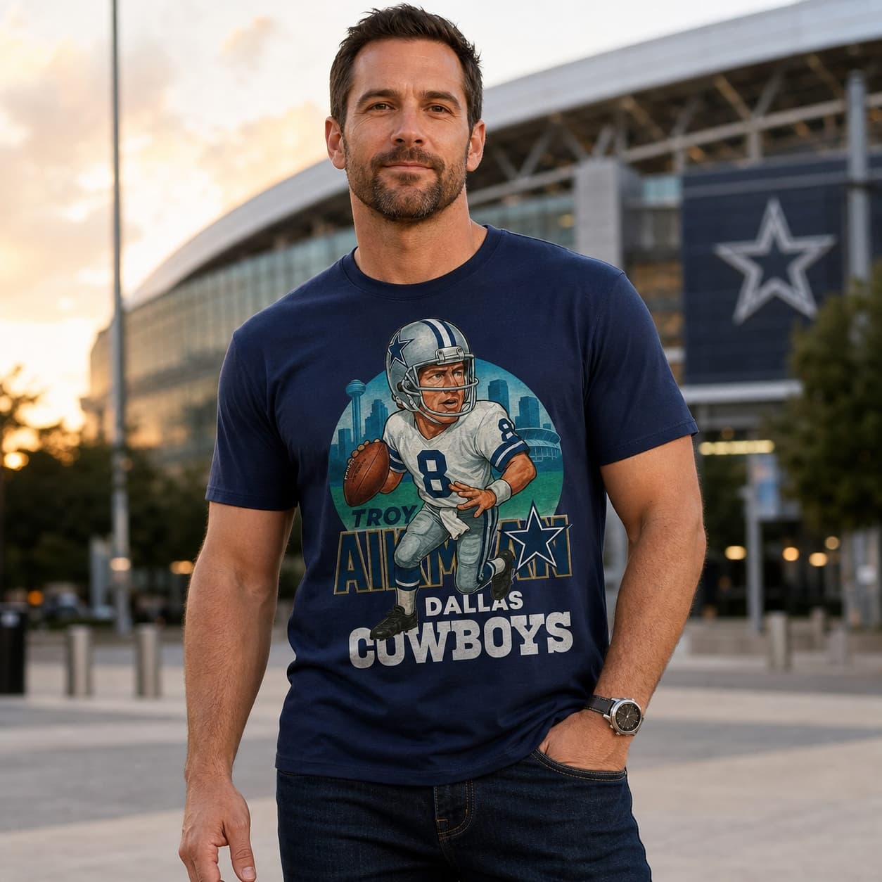 Dallas Cowboys Troy Aikman Exclusive Retro Football City Artwork Shirt