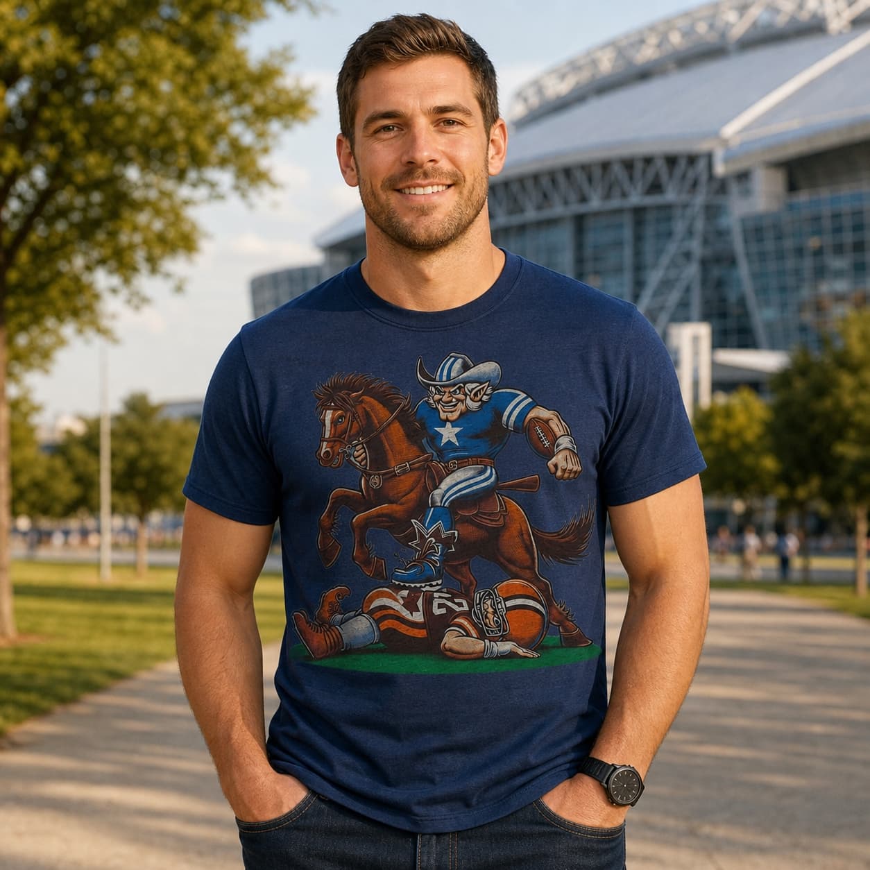 Dallas Cowboys vs. Cleveland Browns Retro Rivalry Football Mascot 1980 Artwork Shirt