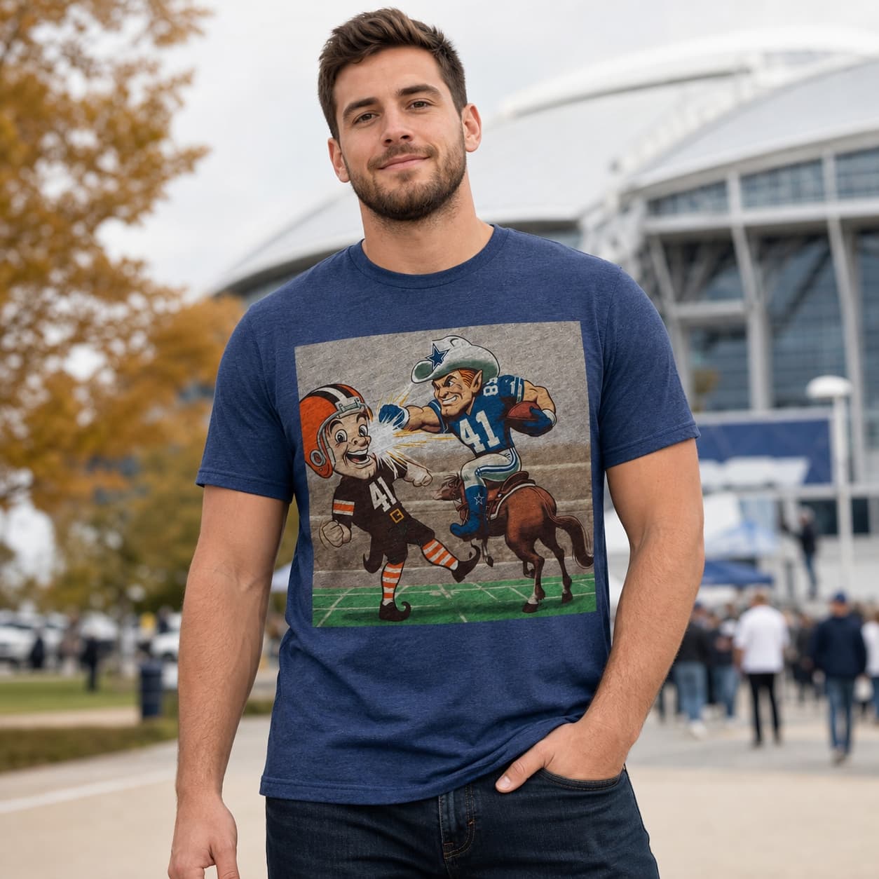 Dallas Cowboys vs. Cleveland Browns Retro Rivalry Football Mascot 1988 Artwork Shirt