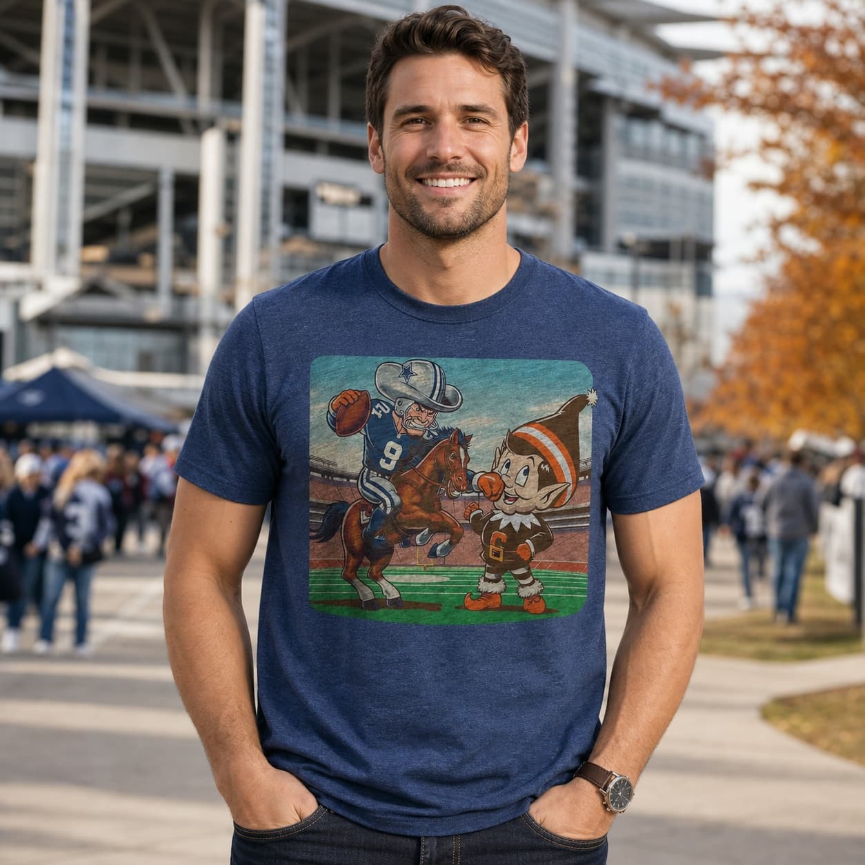 Dallas Cowboys vs. Cleveland Browns Retro Rivalry Football Mascot 1992 Artwork Shirt