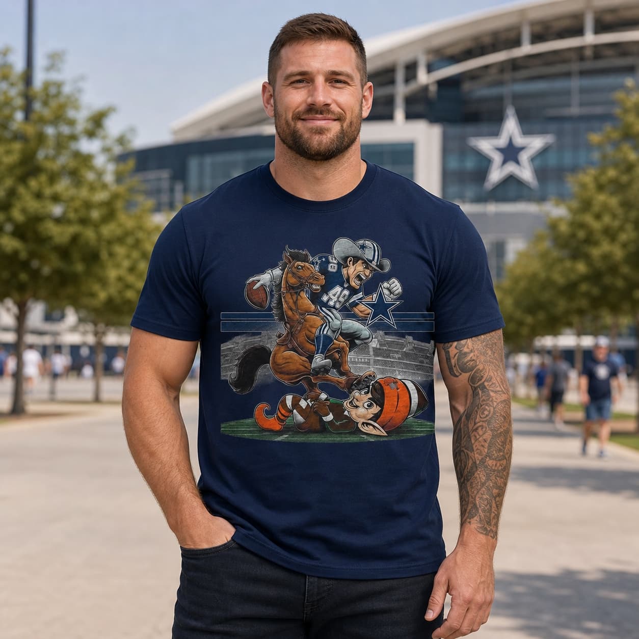 Dallas Cowboys vs. Cleveland Browns Retro Rivalry Football Mascot Stomp Artwork Shirt