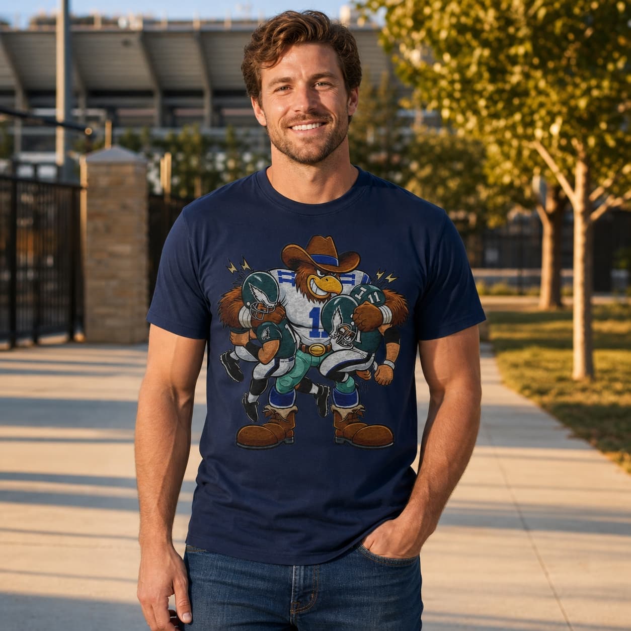 Dallas Cowboys vs. Philadelphia Eagles Retro Rivalry Football Artwork Shirt