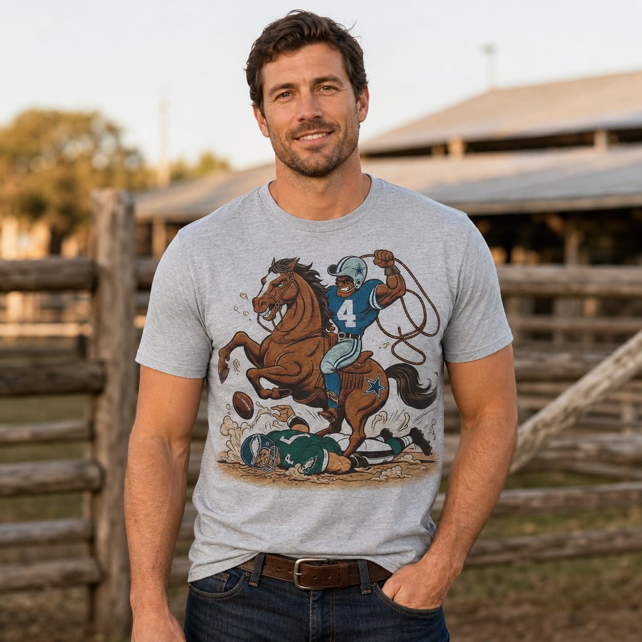 Dallas Cowboys vs. Philadelphia Eagles Retro Rivalry Football Mascot Artwork Heather T-Shirt
