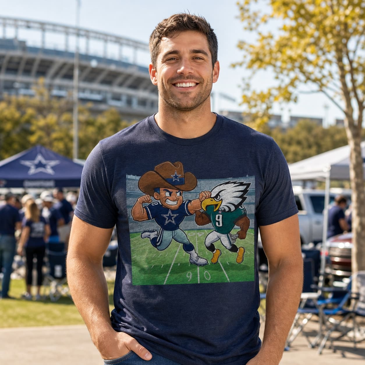 Dallas Cowboys vs. Philadelphia Eagles Retro Rivalry Football Mascot Artwork Shirt
