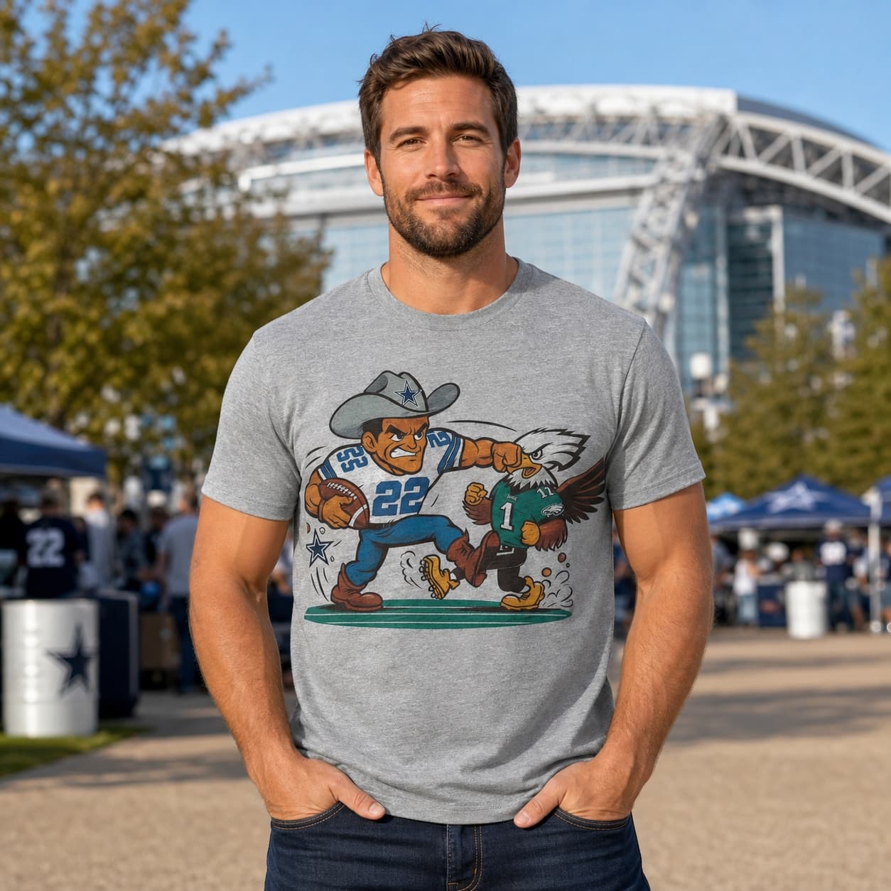 Dallas Cowboys vs. Philadelphia Eagles Retro Rivalry Football Punch Artwork Shirt