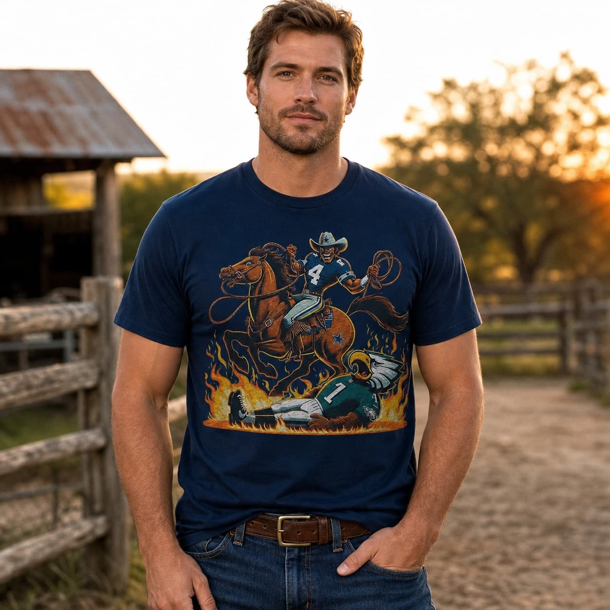 Dallas Cowboys vs. Philadelphia Eagles Retro Rivalry Football Ring of Fire Artwork Shirt