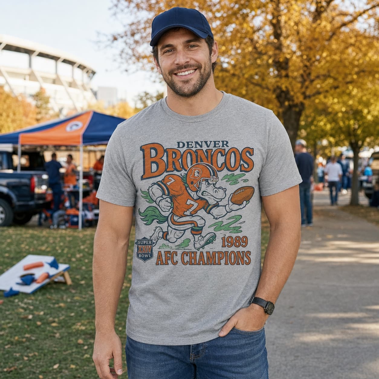 Denver Broncos AFC Champions Exclusive Retro Football 1989 Artwork Shirt