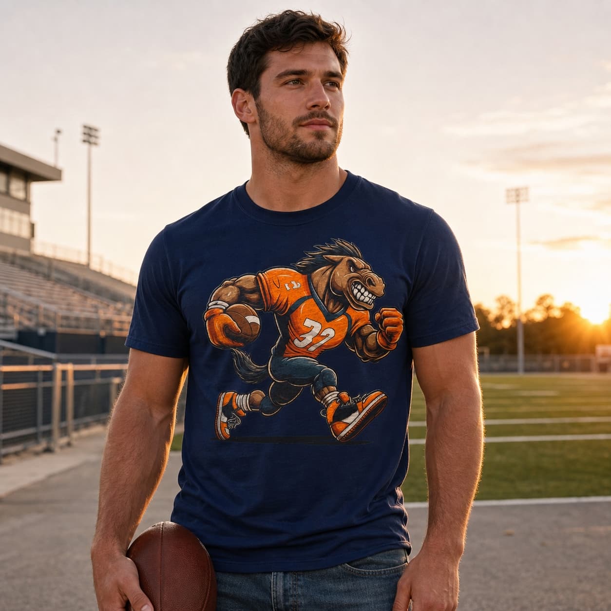 Denver Broncos Classic Retro Football Mascot Artwork Shirt
