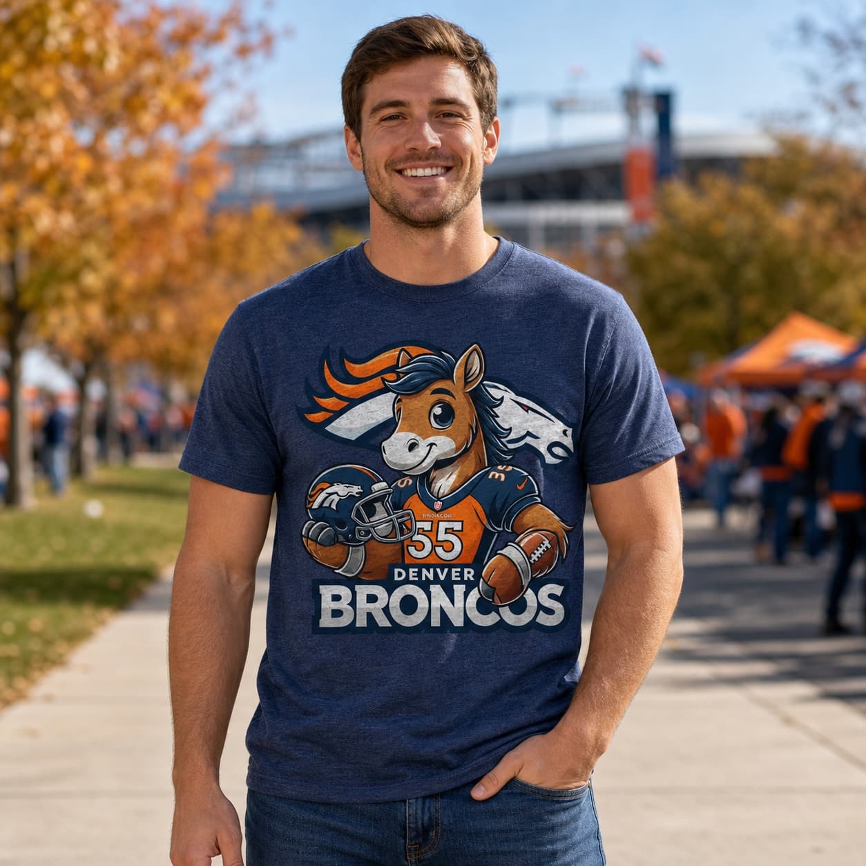 Denver Broncos Exclusive Retro Football Helmet Artwork Shirt