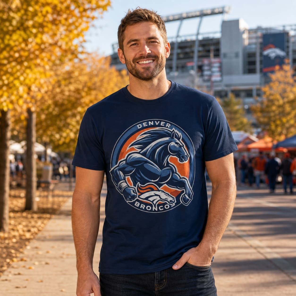 Denver Broncos Exclusive Retro Mascot Football Circle Artwork Shirt