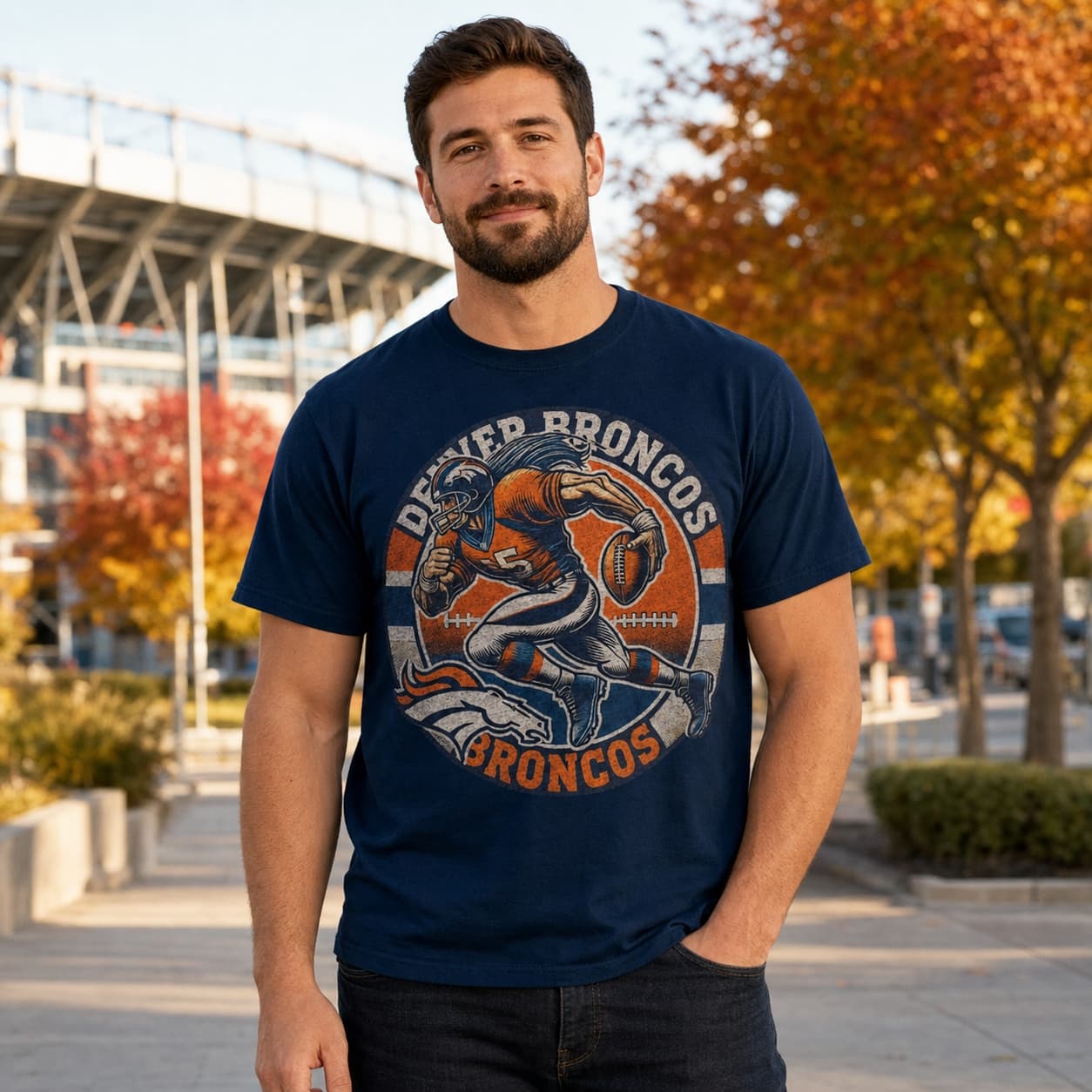 Denver Broncos Exclusive Retro Throwback Football Circle Artwork Shirt