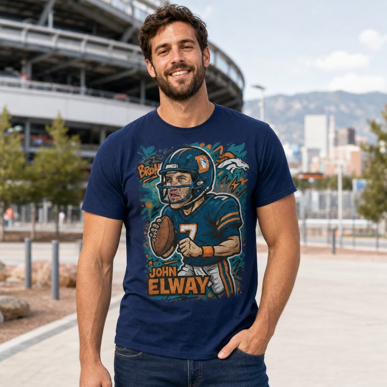 Denver Broncos John Elway Exclusive Caricature Football Artwork Shirt