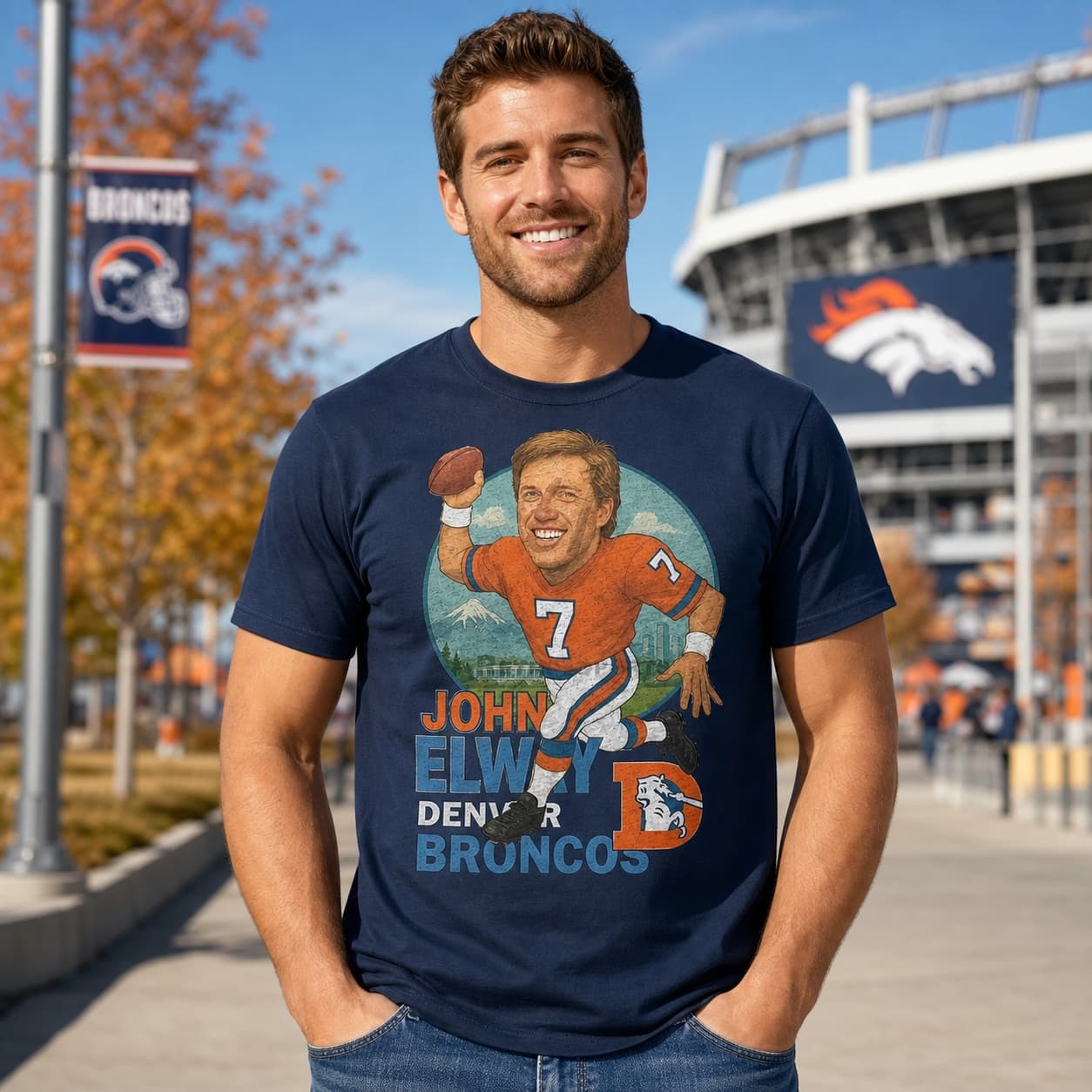Denver Broncos John Elway Exclusive Retro Football City 1989 Artwork Shirt