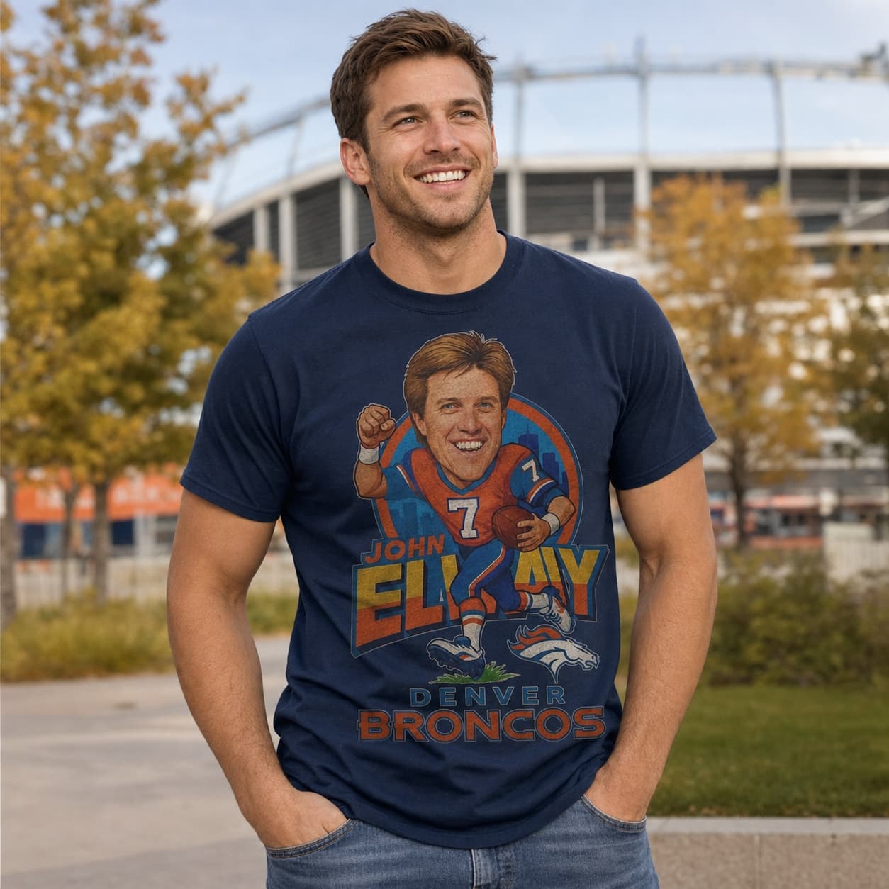 Denver Broncos John Elway Exclusive Retro Football City 1990 Artwork Shirt