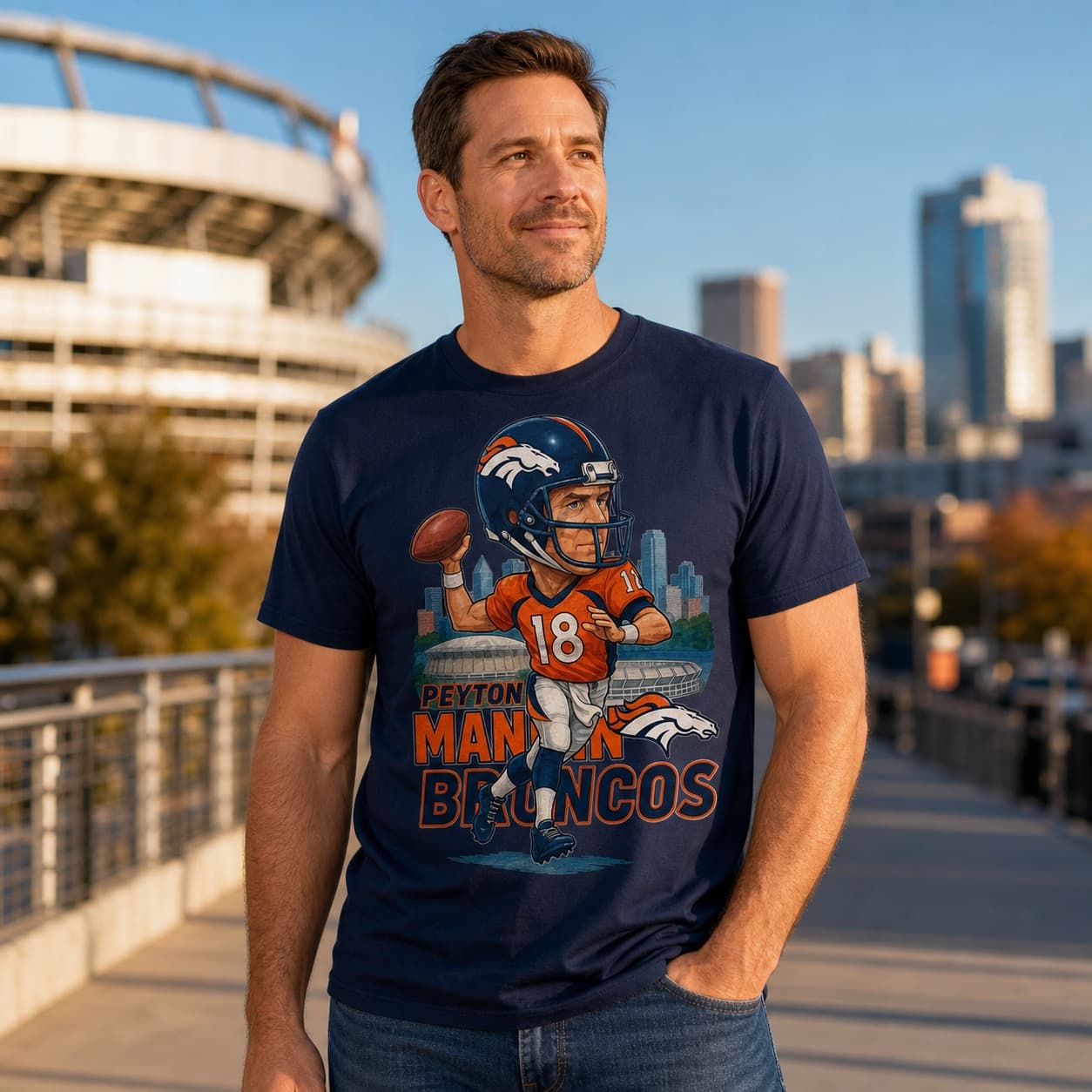 Denver Broncos Peyton Manning Exclusive Retro Football City Artwork Shirt