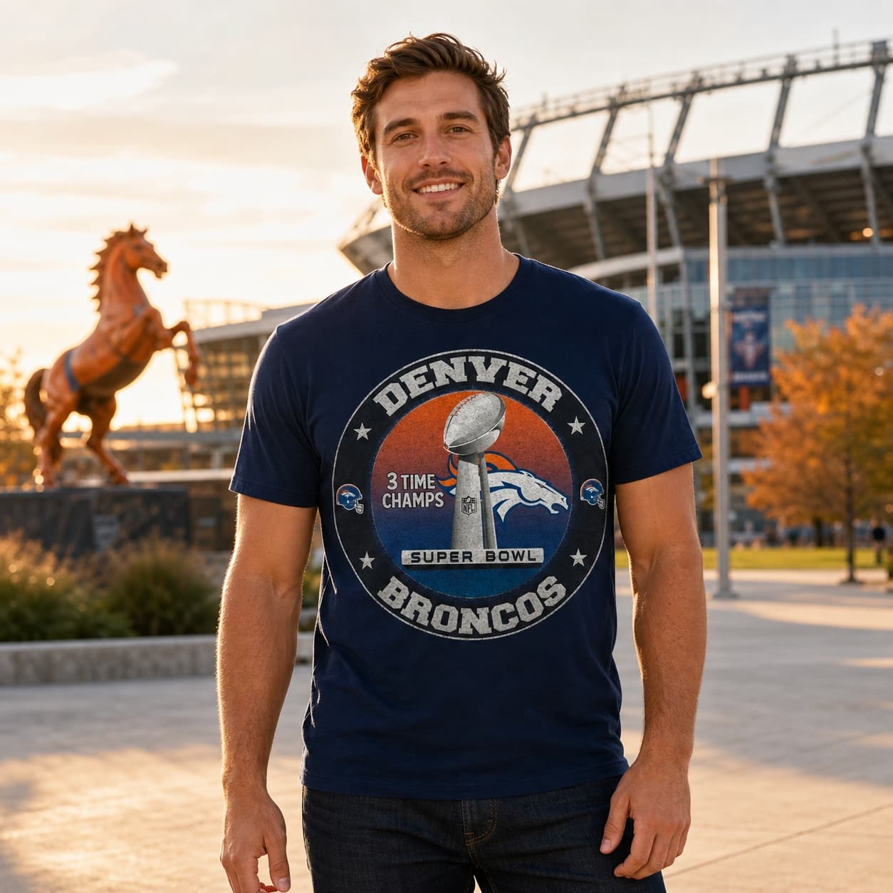 Denver Broncos Retro 3 Time Super Bowl Champs Football 2016 Artwork Shirt