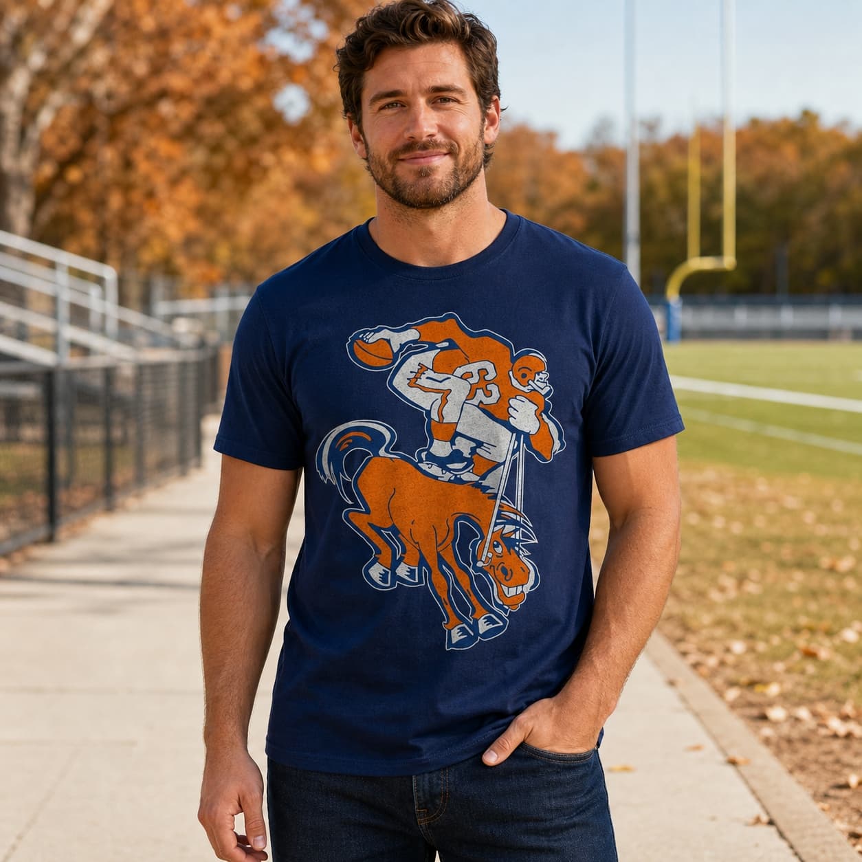 Denver Broncos Retro Football 1966 Artwork Heather T-Shirt