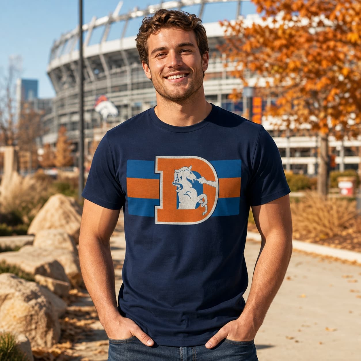 Denver Broncos Retro Football 1970 Artwork Heather T-Shirt