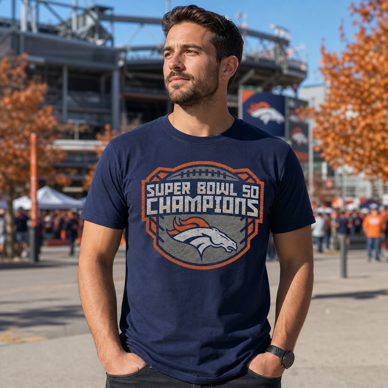 Denver Broncos Retro Super Bowl 50 Champs Football Artwork Heather T-Shirt
