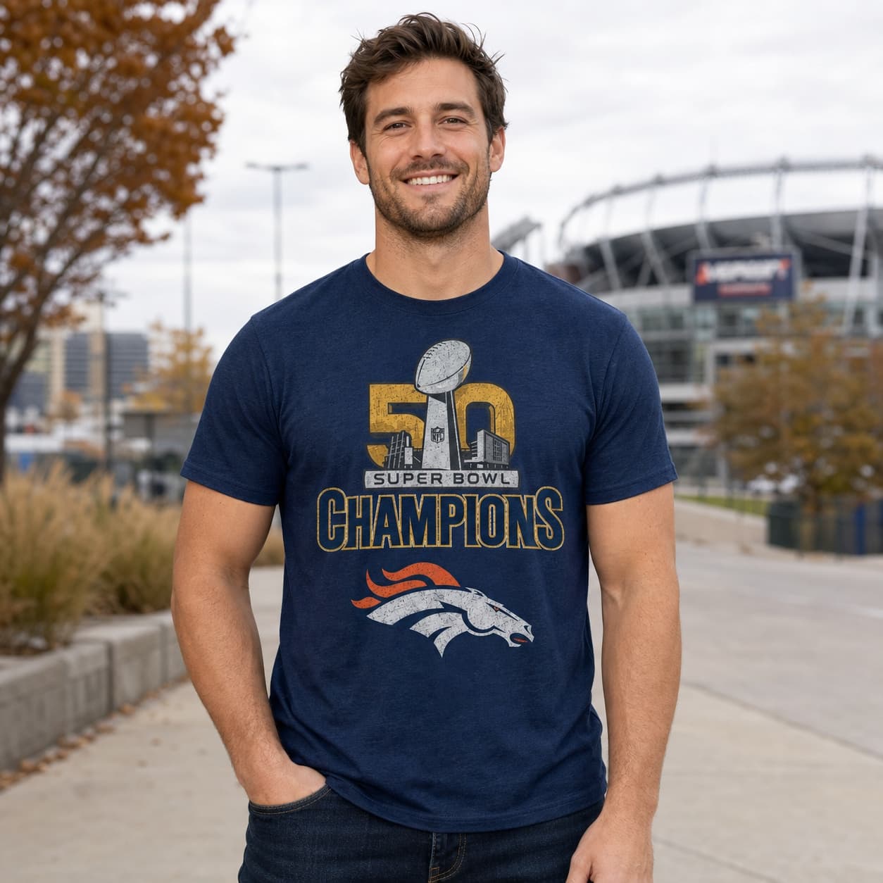 Denver Broncos Retro Super Bowl 50 Champs Football Artwork Shirt