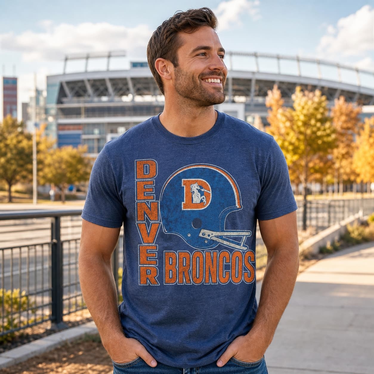 Denver Broncos Throwback Retro Football Helmet 1985 Artwork Shirt