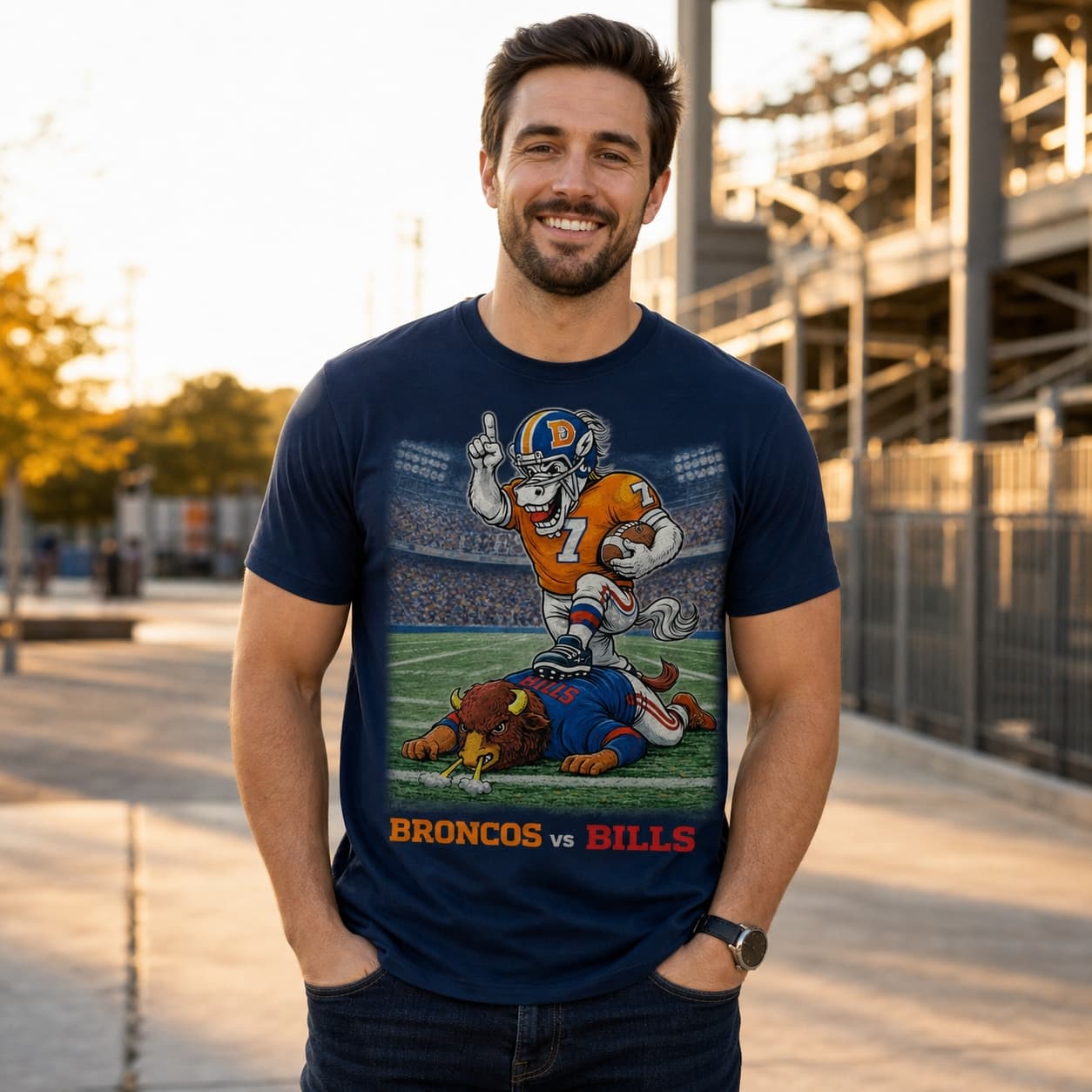 Denver Broncos vs. Buffalo Bills Rivals Football T-Shirt