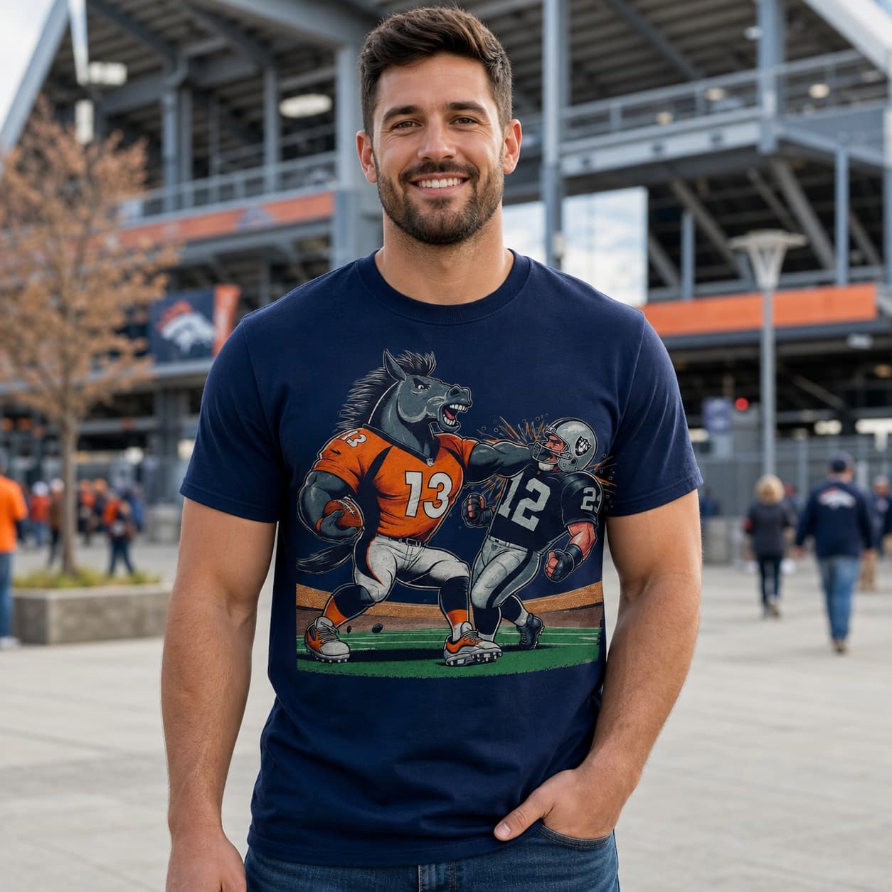 Denver Broncos vs. Las Vegas Raiders Retro Rivalry Football Mascot Artwork Heather T-Shirt