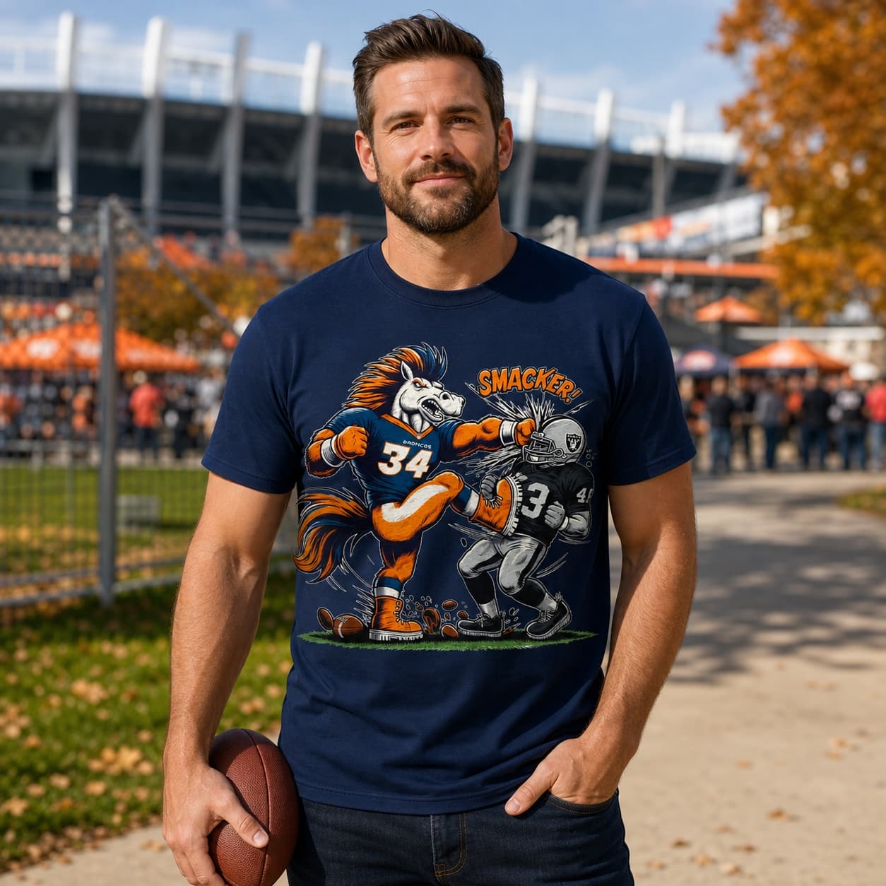 Denver Broncos vs. Las Vegas Raiders Retro Rivalry Football Mascot Artwork Shirt