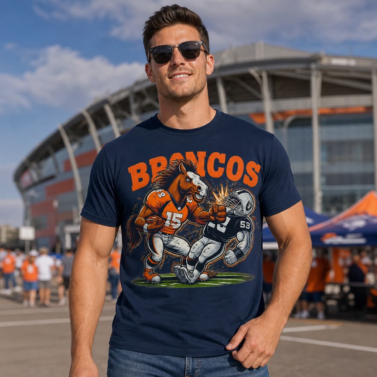 Denver Broncos vs. Las Vegas Raiders Retro Rivalry Football Mascot Artwork Style 2