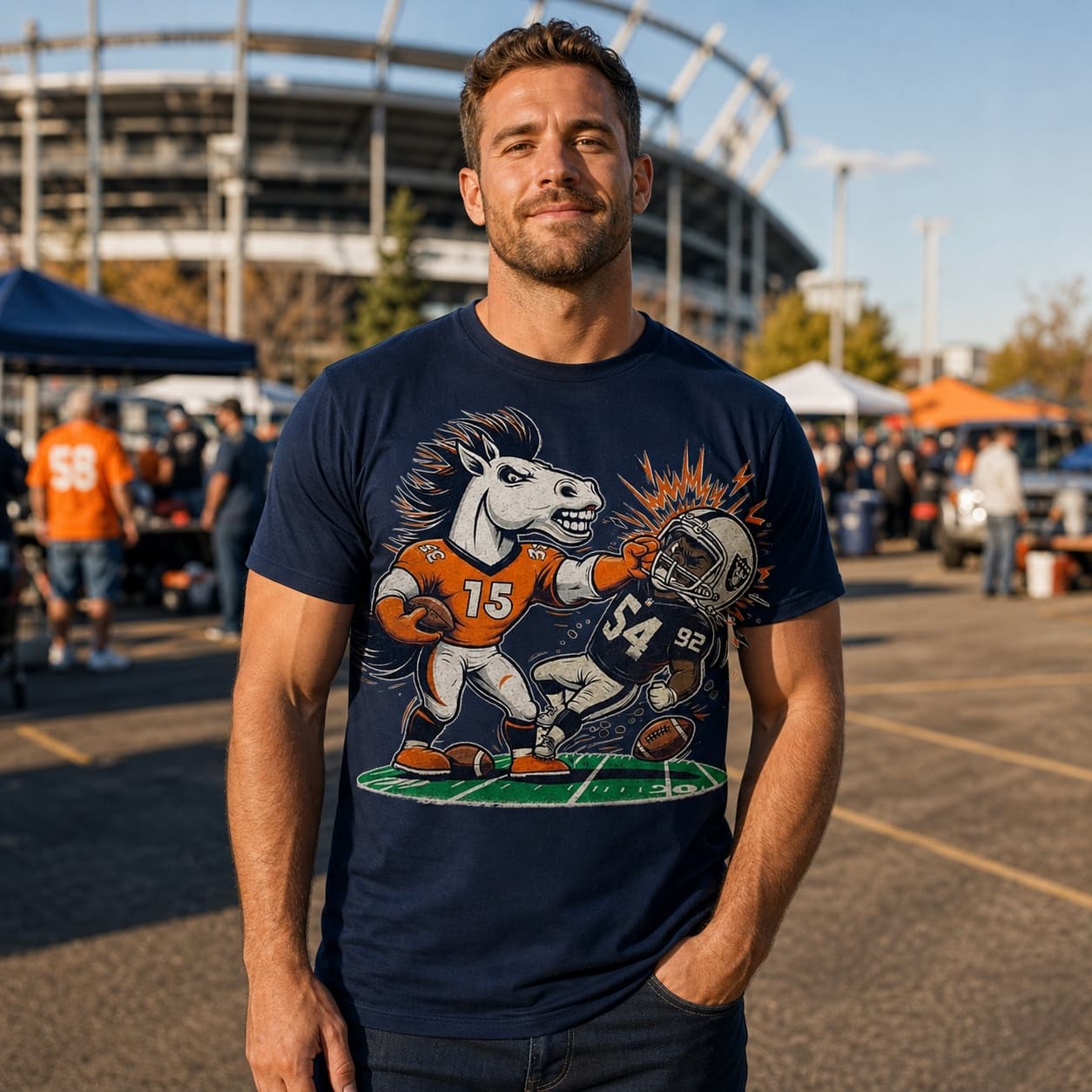 Denver Broncos vs. Las Vegas Raiders Retro Rivalry Football Mascot Artwork Tee