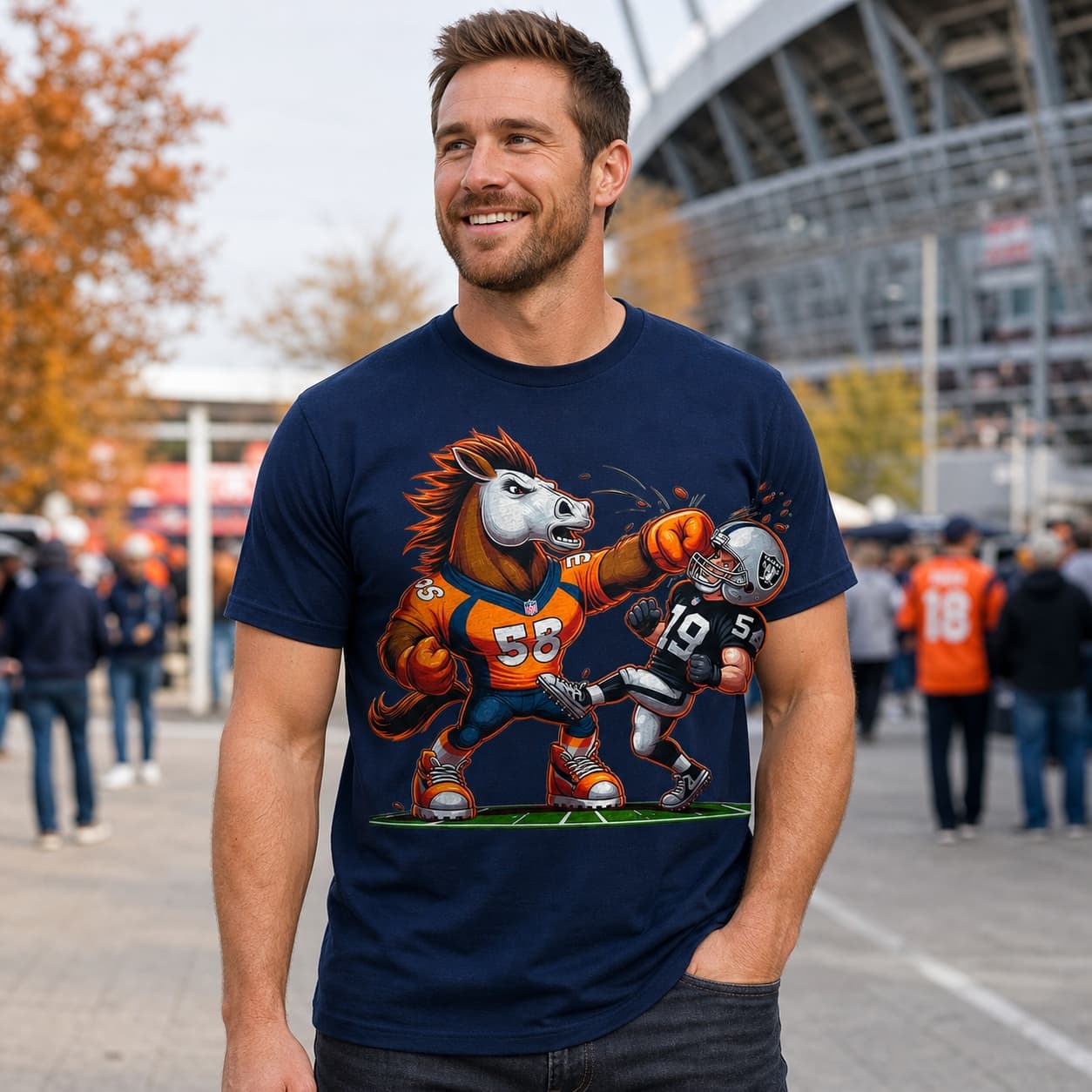 Denver Broncos vs. Las Vegas Raiders Retro Rivalry Football Mascot Artwork TShirt