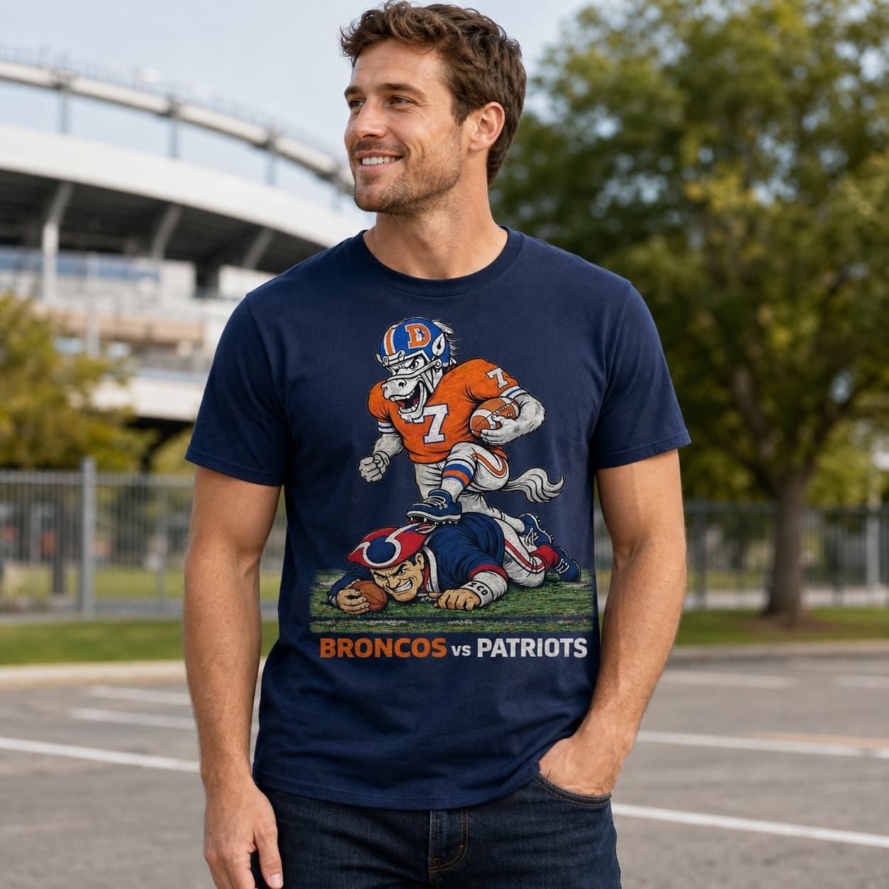 Denver Broncos vs. New England Patriots Rivals Football T-Shirt