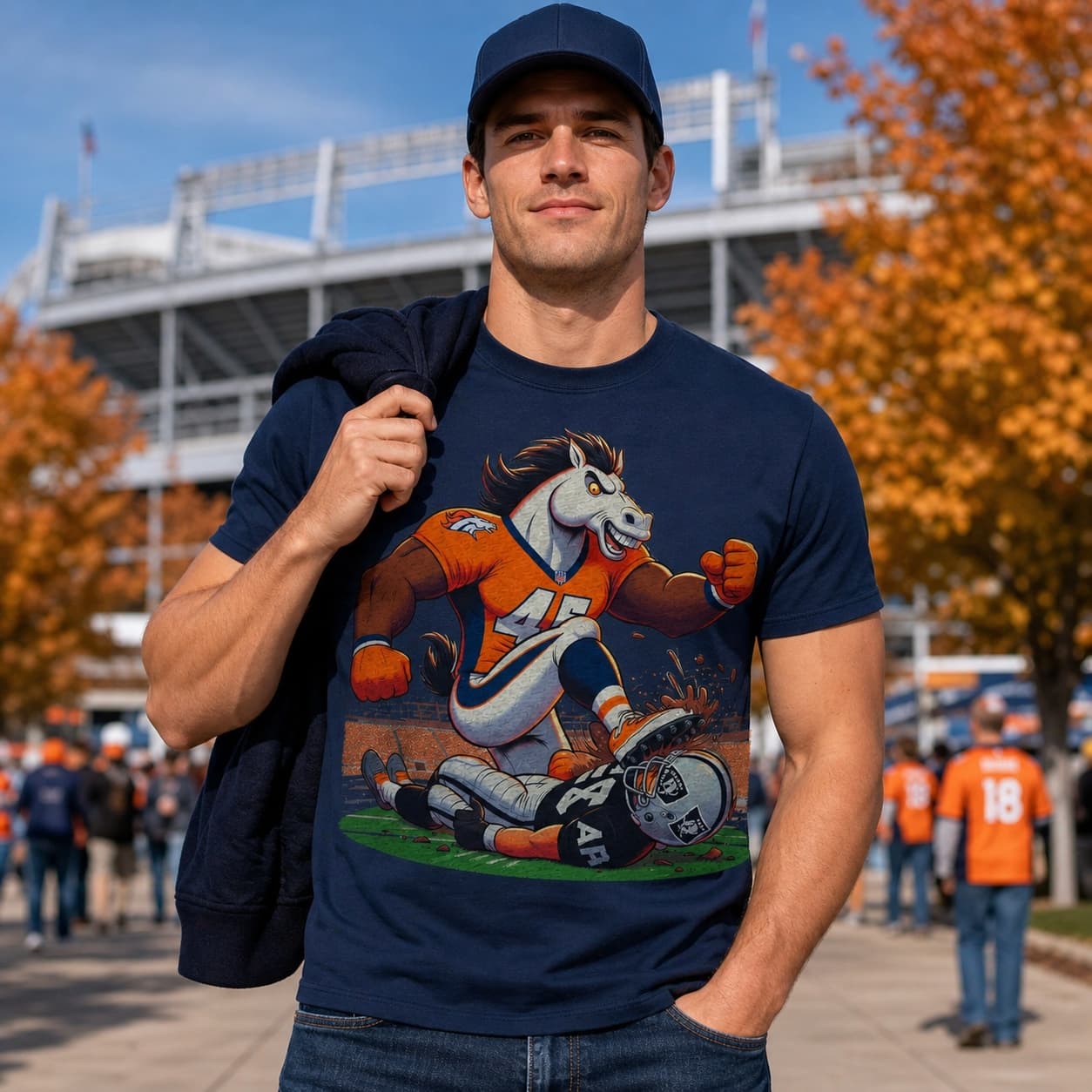 Denver Broncos vs. Oakland Raiders Retro Rivalry Football Mascot Artwork Heather T-Shirt